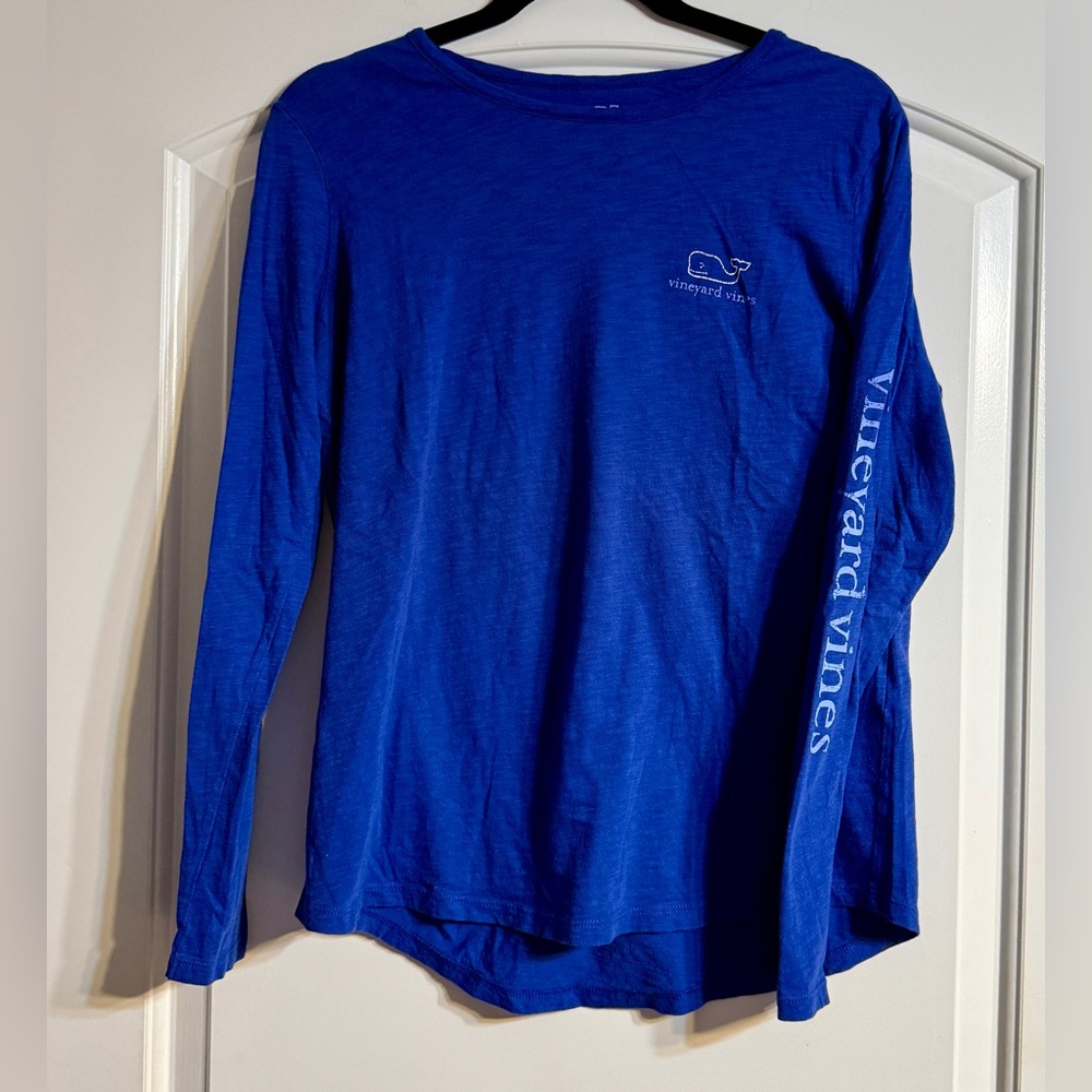 Vineyard Vines Long Sleeve Tee Womens Small Blue Whale Logo Slub Cotton